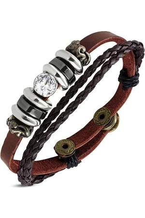 Amanto Armband Feda D - Leer - 316L Staal - Kralen - 15mm - 20-22cm