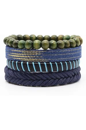 Amanto Armbanden Cilius - Kralen - Touw- Leer - 4-delig - 20-23cm