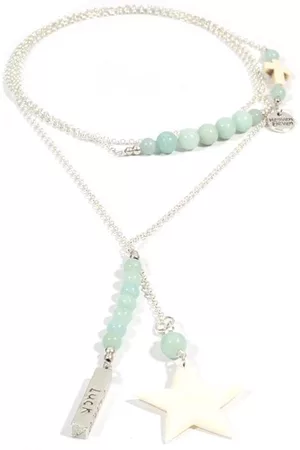 Heaven Eleven Dames Ketting zilverkleurig plating - amazoniet kralen - wit hertegewei ster