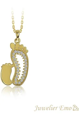 Juwelier Emo – 14 Karaat Gouden Ketting Dames met Moeder & Baby voetjes - 45 CM