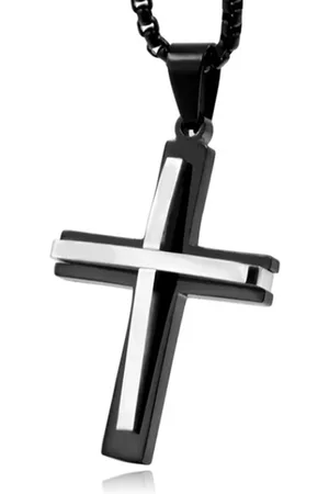 Mendes Schakelketting Venetiaans Zwart met Zwart-Zilverkleurig Kruis Hanger