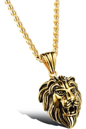 Mendes Heren Ketting - Leeuw Kettinghanger - Edelstaal - Verguld -