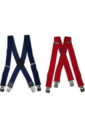 Flores Lederwaren Duopack - Heren - Dames Bretels – 4 brede stalen clips bretel - Unisex volwassenen -Motorrijders – Spijkerbroek – Beroepskleding – Skikleding – Kleuren: Rood en Donkerblauw.