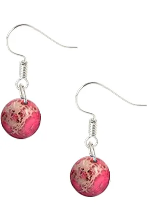 Bixorp Gems Zee Sediment Jaspis Edelstenen Oorbellen - Roze Dames Oorbellen met Kraaltjes - Edelsteen Oorhangers - Cadeau voor Meisjes & Vrouwen
