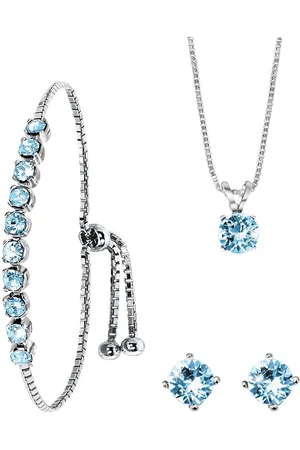 Lucardi Dames Zilveren set kristal aqua - Cadeau Set - 925 - Zilverkleurig