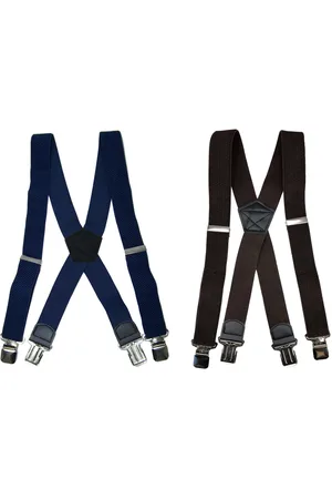 Flores Lederwaren Duopack - Heren - Dames Bretels – 4 brede stalen clips bretel - Unisex volwassenen -Motorrijders – Spijkerbroek – Beroepskleding – Skikleding – Kleuren: Coffee en Donkerblauw.
