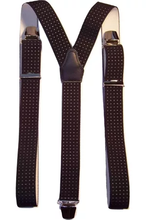 Flores Lederwaren Bretels Donkerblauw/Witte Stip met brede extra sterke stevige Clips