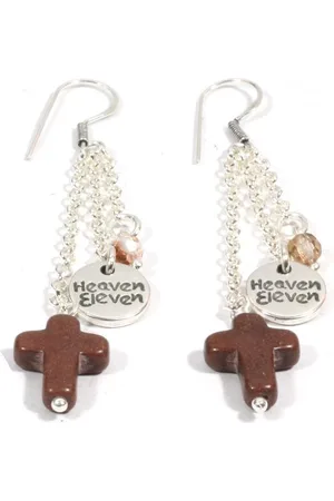 Heaven Eleven Dames Oorbel met bruin kruisje