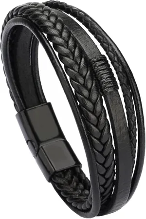 Fako Bijoux® Armband Heren - 5 Snoeren - Mannen - 21 cm - Leer - Magnetische Sluiting