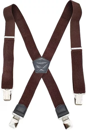 Jvsbags Heren Accessoire bretels - Bretels Bruin - 4 Clips - Met extra stevige, sterke en brede klem die niet losschieten
