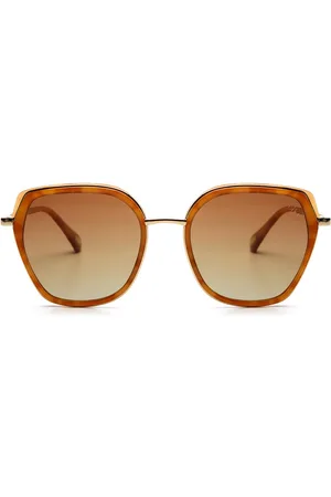 IKKI DONNA 73-20 Dames Zonnebril - Handgemaakt - Plantaardig Acetaat - Gepolariseerd - Oranje Turtle - Gradi??nt Bruin