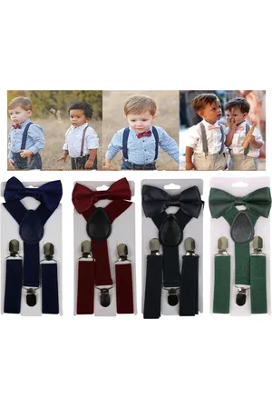 MINIIYOU 4 Pack - Bretels Vlinderstrik Kind - 1 t/m 5 jaar - Jongens Bretels - Zwart Navy Groen Rood