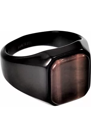 esde2 Heren Ringen - Zegelring Heren - Zwart PVD Coating Stalen - Ring met Tijgeroog Steen