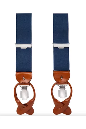 Profuomo Accessoire bretels - Koningsblauwe bretels met luxe lederen details