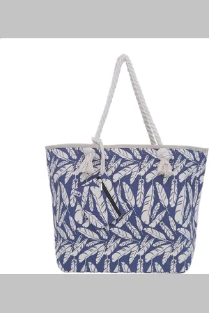 DonDon Blauw veren grote strandtas palmbomen - Schoudertas met ritssluiting - Katoen