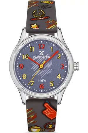 Daniel Klein Horloges - DK.1.13422-2 - Horloge - Analoog - Kinderen - siliconen band - Metaal - Rond - Trofeeën - DonkerGrijs - Zilverkleurig - Multikleur - 3 ATM