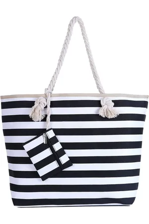 DonDon Strandtas met ritssluiting 58 x 38 x 18 cm verenopdruk shopper schoudertas strandstijl, zwart