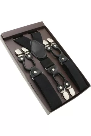 Merkloos Heren Accessoire bretels - Luxe chique – heren bretels – zwart effen dessin - met zwart leer - 6 extra stevige clips