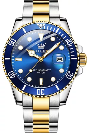 OLEVS Heren Horloges - GWS Horloge voor mannen - Heren horloge - Roestvrij Staal - Blauw Zilvergoud - met verstelbare pin