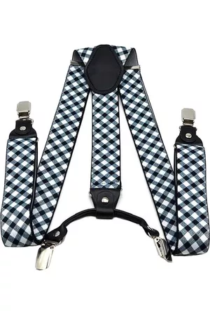 Merkloos Heren Accessoire bretels - Luxe chique - heren bretels - 4 extra stevige clips - zwart wit geruit design met zwart leer - bretels