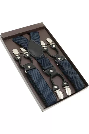 Merkloos Heren Accessoire bretels - Luxe chique – heren bretels – 6 extra stevige clips – zwart ruit klein lichtblauw - bretels
