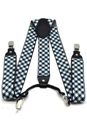 Merkloos Heren Accessoire bretels - Luxe chique – heren bretels – 4 extra stevige clips – zwart wit geruit design met zwart leer – bretels