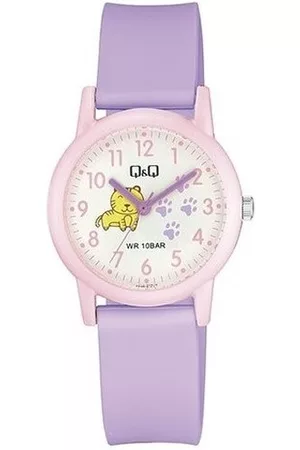 Q&Q Horloges - V23A-012VY - Horloge - Sport - Analoog - Kinderen - Unisex - Plastic band - Rond - Kunststof - Cijfers - Kat - Roze - Paars - Wit - 10 ATM