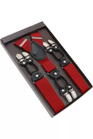 Merkloos Heren Accessoire bretels - Luxe chique – heren bretels – rood effen - 6 extra stevige clips – zwart leer