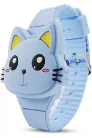 Hidzo Horloges - Kinderhorloge - Openklap - Kat - Blauw - Digitaal - Siliconen