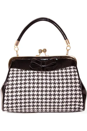Dancing Days Handtas GENE Zwart/Wit - Houndstooth - (Pied-de-poule) - stof met lakaccenten - Stijlvol en Tijdloos