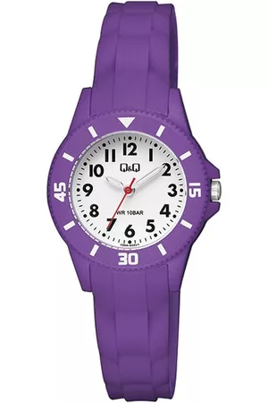 Q&Q Horloges - V26A-004VY - Horloge - Sport - Analoog - Kinderen - Unisex - Plastic band - Rond - Kunststof - Cijfers - Paars - Wit - 10 ATM