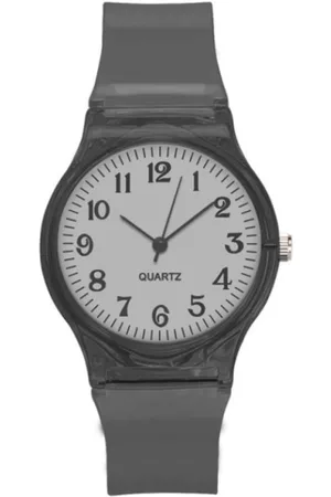 Hidzo Horloges - Kinderhorloge - Transparant - Analoog - Zwart - Kunststof