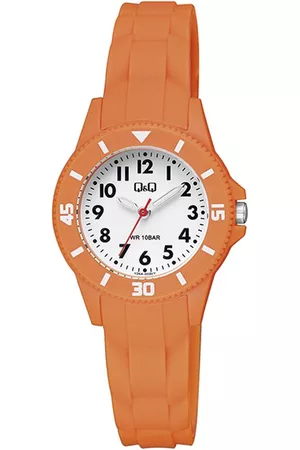Q&Q Horloges - V26A-003VY - Horloge - Sport - Analoog - Kinderen - Unisex - Plastic band - Rond - Kunststof - Cijfers - Oranje - Wit - 10 ATM