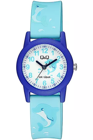 Q&Q Horloges - V22A-014VY - Horloge - Sport - Analoog - Kinderen - Unisex - Plastic band - Rond - Kunststof - Cijfers - Dolfijnen - Lichtblauw - Donkerblauw - Wit - 10 ATM