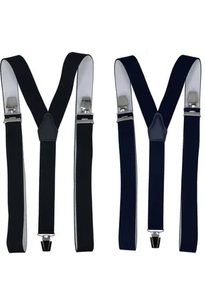 Flores Lederwaren Duopack Bretels Zwart/Donkerblauw met brede extra sterke stevige Clips
