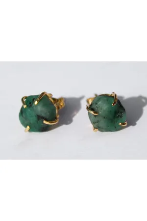 Bixorp Gems Smaragd Chakra Oorbellen - Ruwe Edelsteen Knopjes - 18 karaat verguld Goud & Roestvrij Staal - Hart Chakra