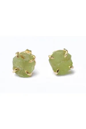 Bixorp Gems Peridoot Chakra Oorbellen - Ruwe Edelsteen Knopjes - 18 karaat verguld Goud & Roestvrij Staal - Hart Chakra