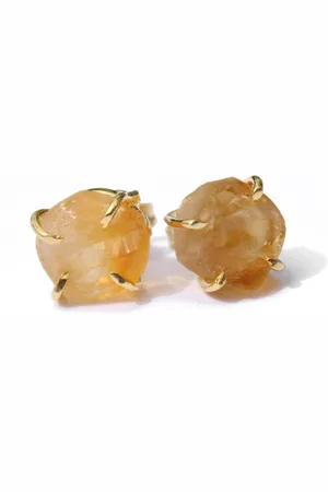 Bixorp Gems Citrien Oorbellen - Ruwe Edelsteen Knopjes - 18 karaat verguld Goud & Roestvrij Staal - Zonnevlecht Chakra