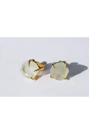 Bixorp Gems Aquamarijn Chakra Oorbellen - Ruwe Edelsteen Knopjes - 18 karaat verguld Goud & Roestvrij Staal - Keel Chakra