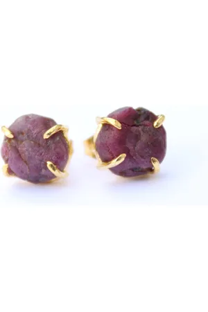Bixorp Gems Robijn Chakra Oorbellen - Ruwe Edelsteen Knopjes - 18 karaat verguld Goud & Roestvrij Staal - Hart Chakra