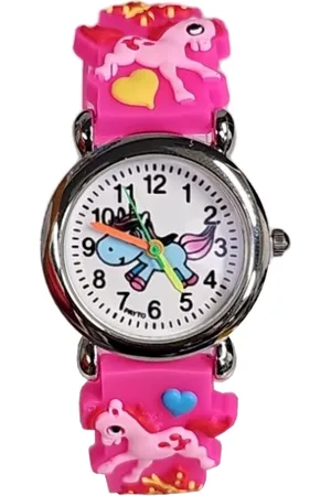 Fako Bijoux® Kinderhorloge - 3D - Eenhoorn Starlight - Donkerroze