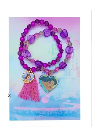 Disney 2 Armbanden - hartvormige bedels - kwast - kralen - one size - prinsessen - verjaardag - sinterklaas - schoenkado - cadeau