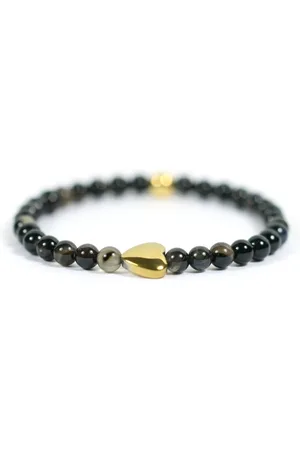 Heaven Eleven Dames armband agaat 4mm Goud RVS hart - 17,5 cm