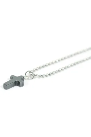 IBIZA MEN MENS JEWELLERY Kinderketting ballchain staal hematiet kruis - IbizaMen KIDS