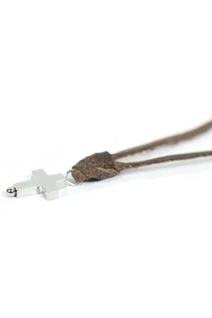 IBIZA MEN MENS JEWELLERY Kinderketting lerenveter rvs kruis - IbizaMen KIDS