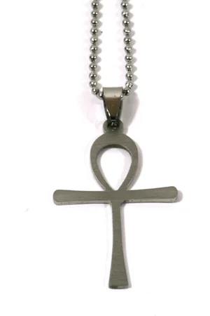 IBIZA MEN MENS JEWELLERY IbizaMen - RVS ballchain - RVS Ankh kruis - lengte 75cm