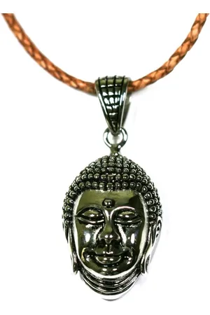 IBIZA MEN MENS JEWELLERY IbizaMen leer gevlochten- edelstaal buddha 80cm