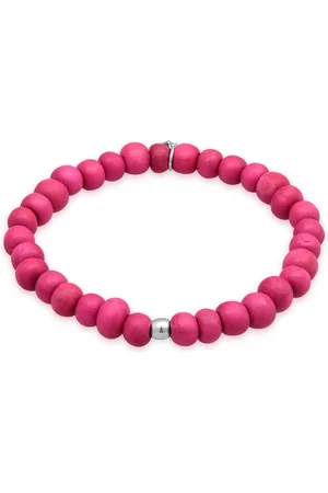 Kuzzoi Heren Armband Heren Houten Kralen roze in 925 sterling
