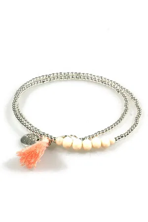 Heaven Eleven Dames - armband - zilver 925 - wikkelarmband - zalmkleurige - 17cm