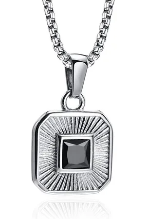 Mendes Ketting Vierkant met Zirkonia - Zilver & Zwart